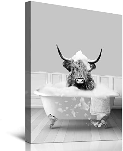 מצחיק עיצוב חדר אמבטיה קיר אמנות היילנד פרה קח אמבטיה באמבטיה הדפסי בד תמונות כרזות מודרני ממוסגר