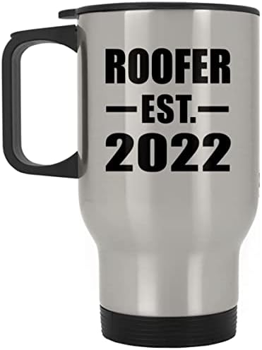 Designsify Roofer מבוסס est. 2022, ספל נסיעות כסף 14oz כוס מבודד מפלדת אל חלד, מתנות ליום הולדת יום הולדת