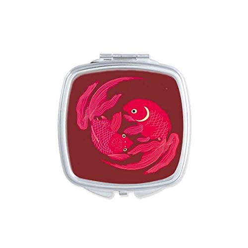 ציור יפני תרבות אדום דגי מראה נייד קומפקטי כיס איפור דו צדדי זכוכית