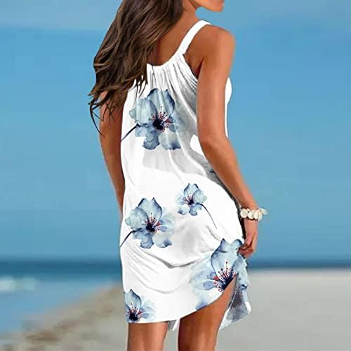 חוף שמלות לנשים קיץ מזדמן בוהמי שמלה רופף בכושר זורם מיני שמלה ללא שרוולים צוואר לחפות טוניקות