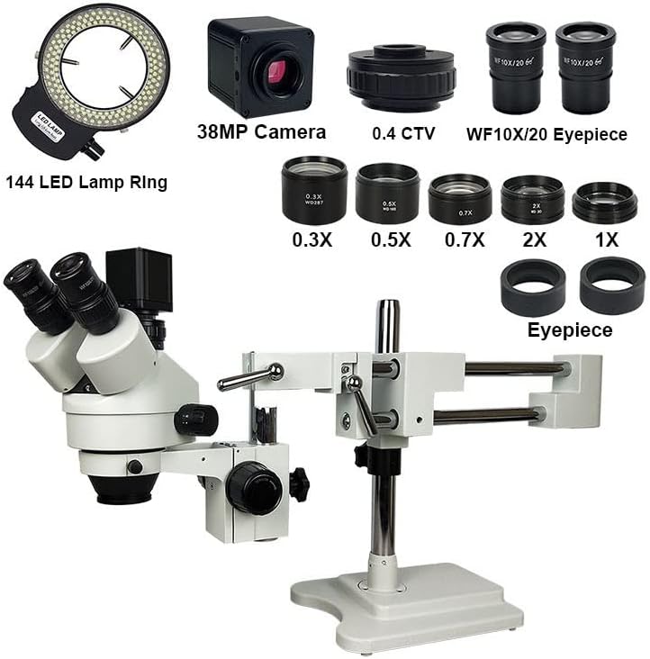 ציוד מיקרוסקופ מעבדה 38MP 90X בום כפול זרוע זרוע טרינוקולרית סטריאו מיקרוסקופ מיקרוסקופ דיגיטלי