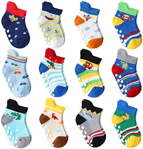 12 זוגות פעוטות גרביים גרביים גרביים לבנים כותנה ללא החלקה, גרבי תינוקות תינוקת תינוקת גרבי יילוד אנטי