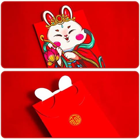 12 יחידות סיני אדום מעטפות, 2023 חדש שנה הונג באו אדום מזל כסף מעטפות קריקטורה ארנב אדום מנות עבור