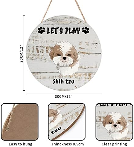 Bestorlove שלט ברוך הבא תפאורה קדמית בואו נשחק כלב עגול שלט עץ שיאה צו כלב כפה שלט כלב מתנה 12 אינץ