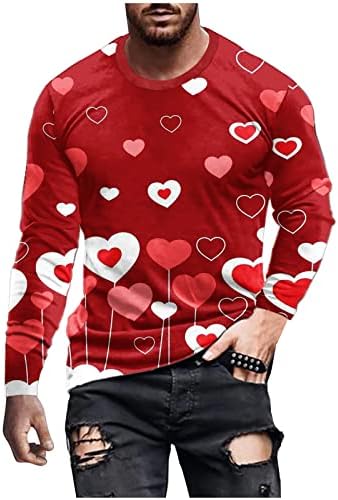 חולצות שרוול ארוך לגברים, צוואר עגול מזדמן בכושר רגיל סוודר חג האהבה 3D 3D מודפס חולצות חולצות פלוס