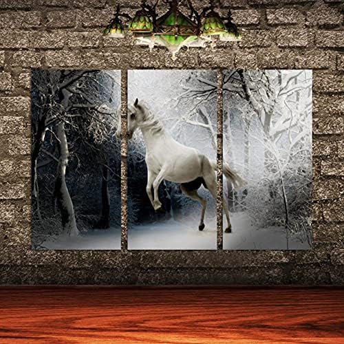 אמנות קיר לסלון, קופץ סוס לבן בחורף מסגרת ציור שמן דקורטיבי סט יצירות אמנות מודרניות דקורטיביות מוכנות לתלות 20