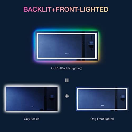 ODDSAN 72X 36 RGB מראה אמבטיה LED, מראה יהירות גדולה עם תאורה אחורית עם אורות, מראה מוארת RGB לקיר,