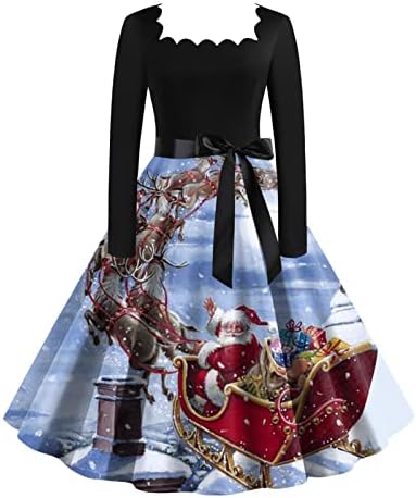 שמלת תה קלאסית של נשים שמלת שרוול ארוך עם שמלות מסיבת קוקטייל מתנדנדות חגורה שמלה נשים בגודל 12