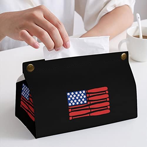 דגל אמריקה בייסבול קופסת רקמות מכסה עור PU רקמות מחזיק ברקמות מלבניות מארגן נייר מארז