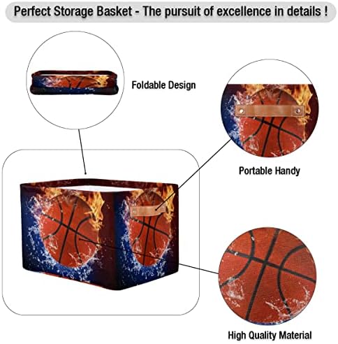 סל אש אחסון מתקפל של כדורסל מירי כדורסל, ארגון מארגן גדול מתקפל באחסון פח קוביית קופסאות אחסון עם ידיות לאחסון