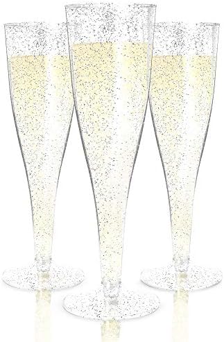 פרסטי 200 שמפניה חלילי פלסטיק / חד פעמי שמפניה חליל / זהב גליטר פלסטיק שמפניה משקפיים למסיבות / מימוזה