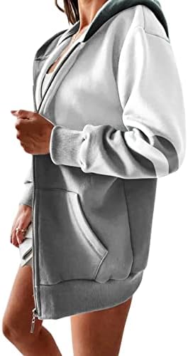 מעיל סווטשירטים לנשים 2022 קפוצ'ון סתיו עם כיסים טרנדי מזדמן רופף רוכסן מעילי חסימת צבע