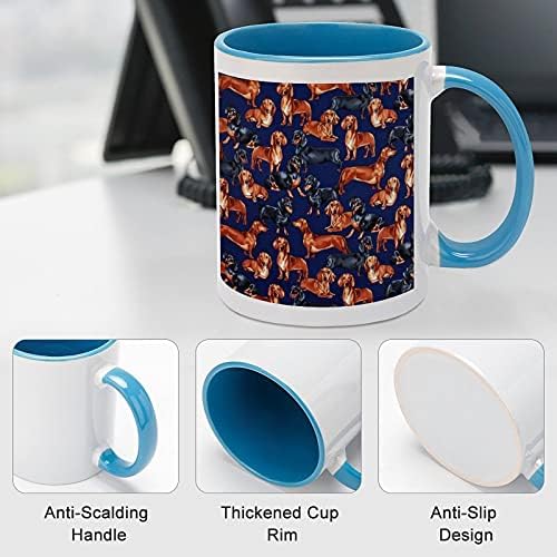 הדפסת כלבים של כלבים ספל קפה קרמיקה כחול עם צבע בפנים וטיפול בכוס תה לנשים גברים בסגנון כחול