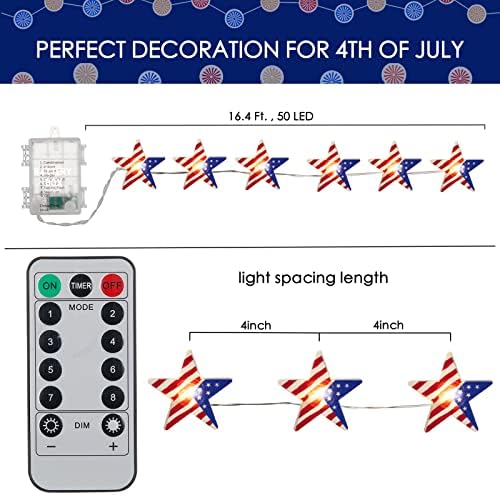 4 ביולי אורות מיתרים הובילו סוללת אורות פטריוטיים המופעלים עם מרחוק וטיימר ליום העצמאות, יום הזיכרון,