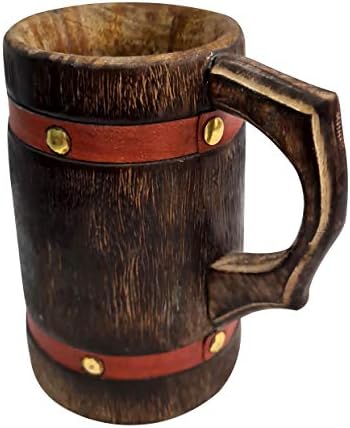 אספנות לקנות עץ ספל עבור שתיית בירה קפה תה בעבודת יד ידידותית לסביבה כפרי סרוג עור רצועת עץ קנקן שטיין