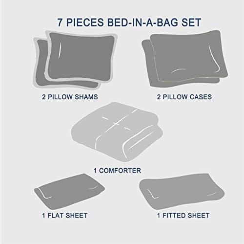 מיטת קווין קווין מיטה בשקית 7 חתיכות, שמיכת מיטה ירוקה מרווה עם שמיכה וסדינים, כל ערכות מצעים בעונה עם