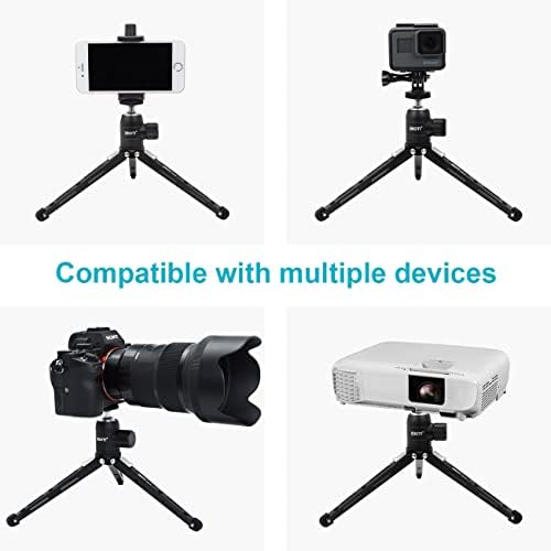 מצלמת Sioti Mini Tripod Stand, מעמד חצובה נייד לשולחן, חומר אלומינה ומשקל קל, קומפלקליבל עבור DSLR, SLR, מצלמת