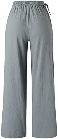 מכנסי פשתן כותנה של Meymia, 2023 נשים קיץ אופנה צבע אחיד גבוה עלייה רופפת כושר פלאצו מכנסי חוף מכנסיים