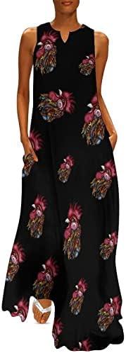 שבטי תרנגול עיצוב נשים באורך הקרסול שמלה רזה מתאים ללא שרוולים מקסי שמלות קיץ מזדמנים