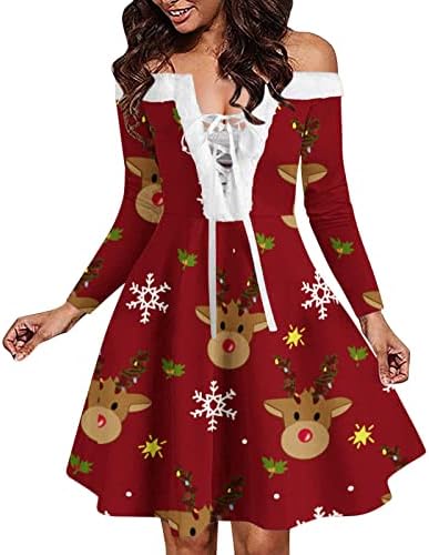 שמלות חג מולד לנשים שרוול ארוך שרוול מזדמן מסיבת קוקטיילים חג המולד חג המולד שמלת מסיבה אלגנטית לנשים