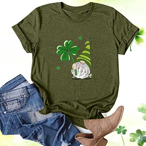 סנט פטריק יום חולצות לנשים אירי שמרוק גמדים הדפסת חוף טיז קצר שרוול עגול צוואר רופף ספורט חולצות
