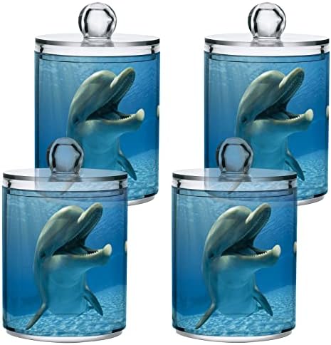 Yyzzh דולפין מתחת למים מים ים שמש חיה ימית 4 חבילה מתקן מחזיק QTIP למתקן כותנה כדורי כותנה עגול חוט