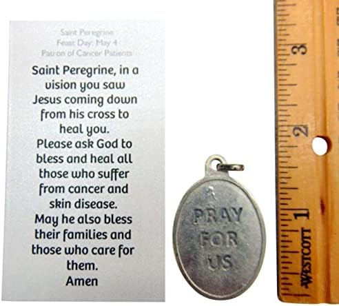 מדליית פרגרינה של ST עם מדליון של פטון הקדוש של סרטן וכרטיס קדוש