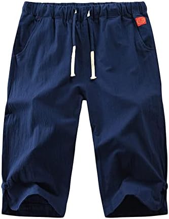 גברים של מכנסיים קצרים גברים של רופף עניבת כותנה פשתן מכנסי קז ' ואל אלסטי מותניים חוף מכנסיים קצוץ ספורט