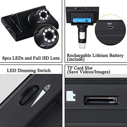 Jiusion DM3 4.3 אינץ 'מסך מלא צבע HD LCD מיקרוסקופ USB דיגיטלי עם כרטיס מיקרו SD 32 גרם, 50x - 1000X הגדלה מצלמת