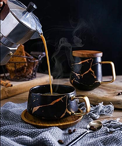 ג ' וסלפה זהב יד הדפסת ספל תה קפה כוס עם במבוק צלחת סט 19