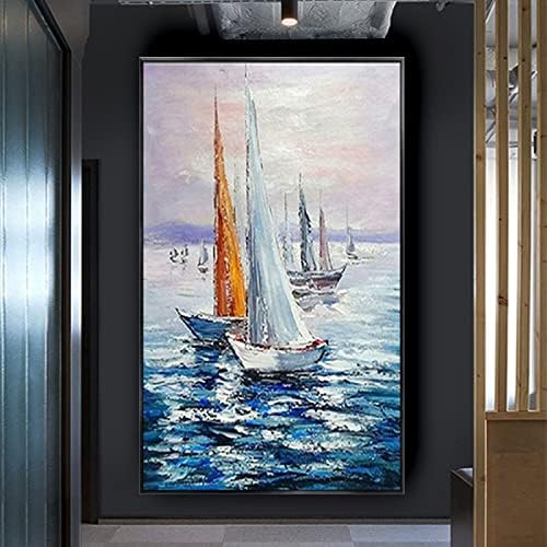 בעבודת יד ציור שמן סירת מפרש - Seascape מרקם סכין עבה תמונה מודרנית תמונה בגודל גדול קיר אמנות בד