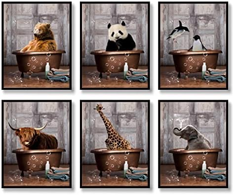 אמנות אמבטיה אמנות הדפסים בעלי חיים הדפסים עיצוב אמבטיה סט של 6 כרזות בד תמונות תמונות יצירות אמבט
