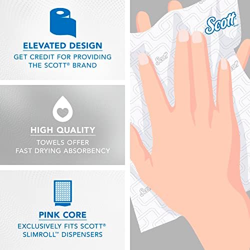 מגבות Scott® Pro ™ Slimroll ™ מגבות קשיחות, עם כיסי ספיגה ™, עבור מכשירי ליבה ורודים, לבן,