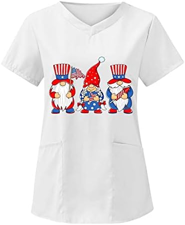 4 ביולי חולצות לנשים דגל ארה ב קיץ שרוול קצר חולצת טריקו עם 2 כיסים חולצה למעלה בגדי עבודה מזדמנים