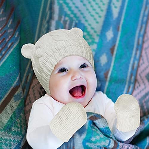 6 זוגות כפפות כפפות כפיות חורפיות של חורף יילודים סטיות לבנות תינוקות פעוטות פעוט כובעים סרוגים כובע חורף לתינוק