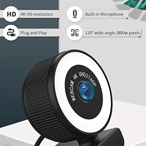 BHVXW USB WebCam 4K מצלמת אינטרנט מתכווננת מנורה מילוי מנורה במיקרופון לעבודת וידאו מחשב שיחות ועידה