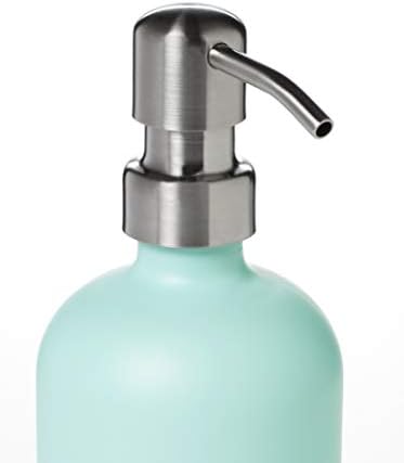 מתקן סבון זכוכית טלינג עם משאבת מתכת אל חלד ומגן רכבת / משטחי שיש- Seafoam או Teal Green Green