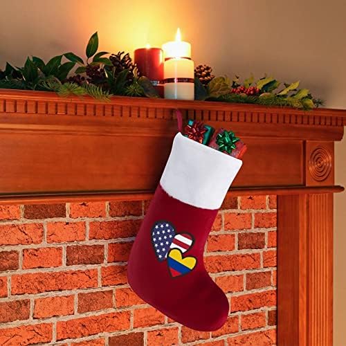 לבבות משתלבים עם דגל קולומביה אמריקאי גרבי גרבי חג המולד עם אח קטיפה תלויים לעיצוב עץ חג המולד עיצוב הבית