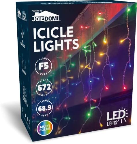 אורות חג המולד של Joiedomi Icicle חיצוניים, 672 LED 49.6ft 8 מצבים אורות קרחוני צבעוניים, אורות מיתר