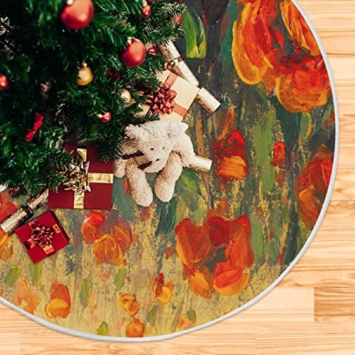 פרגים של Oarencol פרחים אדומים צביעת נוף חצאית עץ חג המולד 36 אינץ 'חג המולד של מסיבת חג קישוטים