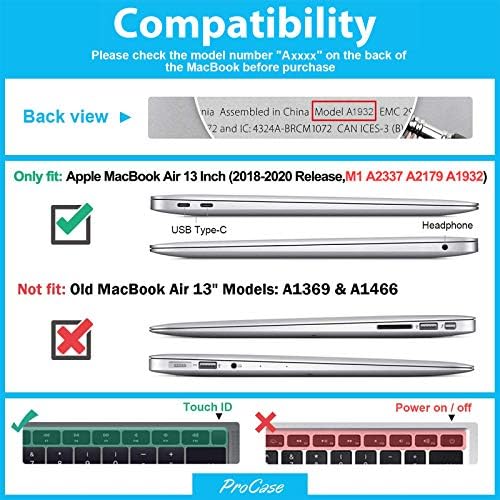 Procase MacBook Air 13 אינץ 'מארז 2020 2019 2018 שחרור A2337 M1 A2179 A1932, כיסוי מעטפת מארז קשה עבור MacBook