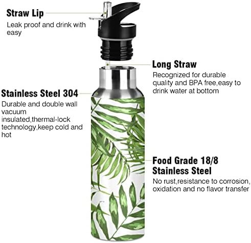 עץ דקל אלזה אקזוטית בקבוק מים צמח טרופי עם מכסה קש ואקום מבודד נירוסטה בקבוק מים בקבוק מים 32oz