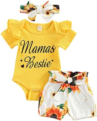 בגדי תינוקות בן יומו חמנית פרע שרוול שרוול גוף גוף מצולע רומפר טופ פרחים מכנסיים קצרים תלבושות.