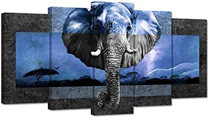 גדול 5 חתיכות פיל בד קיר אמנות אפריקאי נוף פראי בעלי החיים ראש פנים תמונה יצירות אמנות הדפסה על בד נמתח
