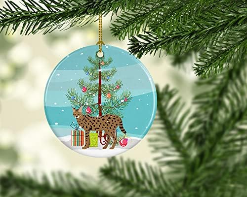 אוצרות קרוליין CK4703CO1 סוואנה 3 חתול קישוט קרמיקה לחג המולד שמח, קישוטים לעץ חג המולד, קישוט תלוי לחג המולד,
