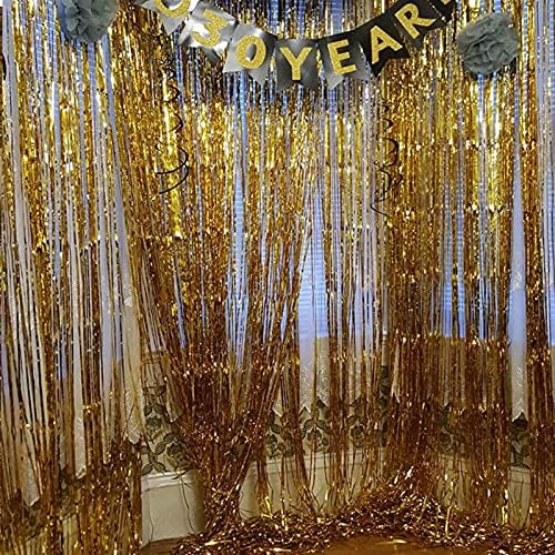 ZCXIYU 2M ורד זהב זהב רדיד מטאלי טינסל וילון שוליים דלת גשם קישוט חתונה למסיבת יום הולדת רקע רקע רקע