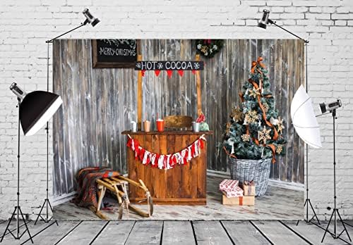 Beleco 10x8ft בד חג המולד חגיגת חגיגת צילום תפאורה קיר עץ כפרי קיר חורפי מזחלת חג המולד מתנות עץ