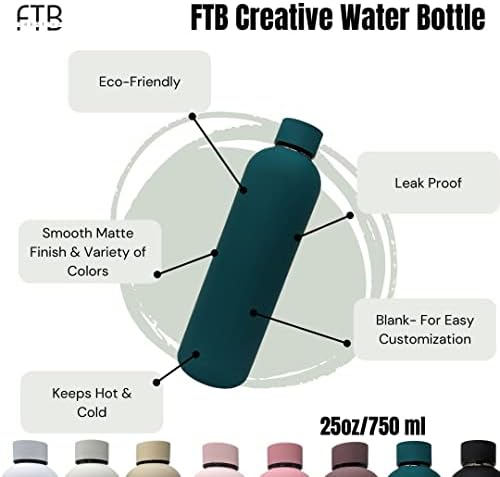 FTB Creative 25OZ/750ML מבודד בקבוק מים מט פלדה מט, הוכחת שפיכה, הוכחת זיעה