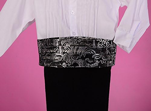 חיננית לבוש חיננית פעוטות חליפת טוקסידו חליפת ללבוש רשמי 5 חלקים מוגדרים עם קומרבונד כסף בגודל 9 חודשים עד 3T,