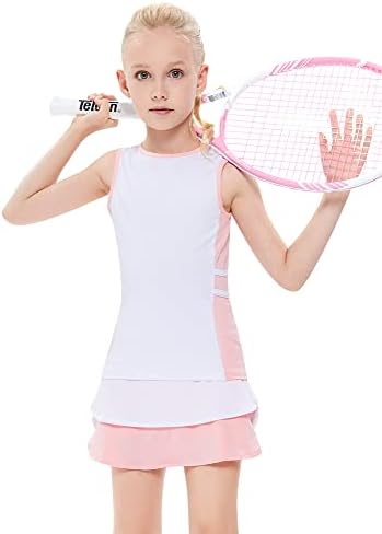 Lionjie ילדים בנות טניס תלבושת גולף תלבושת שמלה ללא שרוולים גופיות סקורטס חצאיות ספורט עם כיסי מכנסיים קצרים